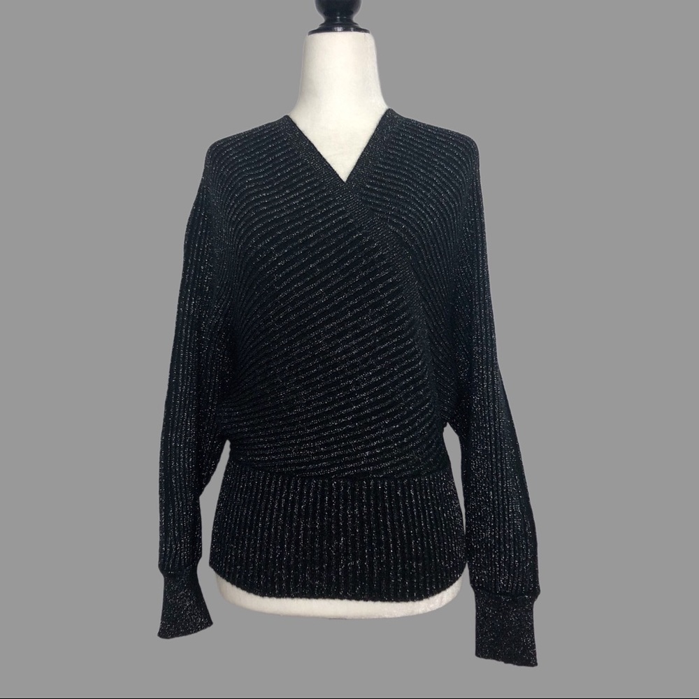 💛 XS 💛 NWOT Anthro Sweater V-neck Surplice Shimmer Sparkle Shine Pullover​